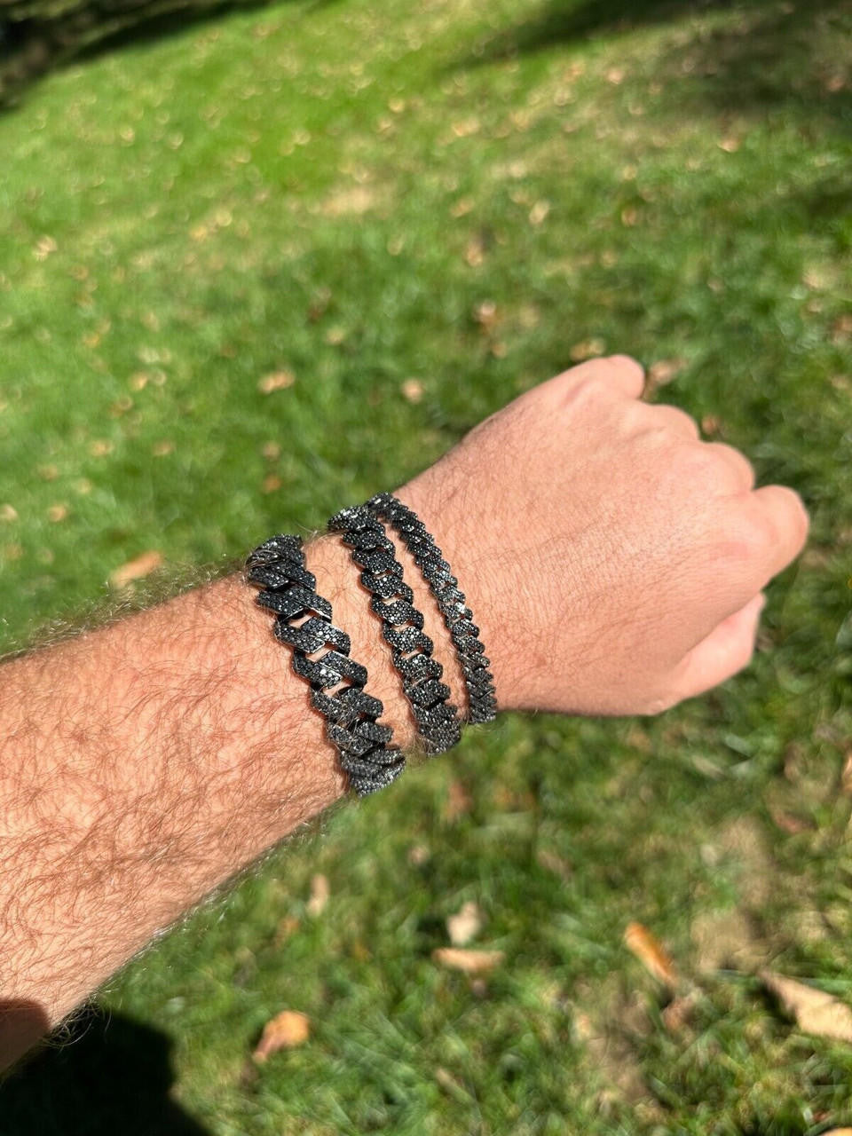 HarlemBling MOISSANITE Real Miami Cuban Link Prong Bracelet Black Rhodium Solid 925 Silver