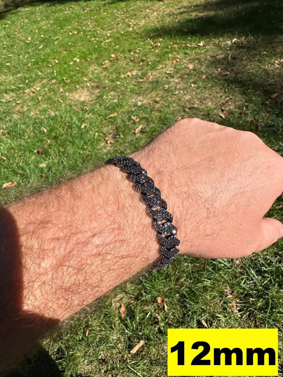 HarlemBling MOISSANITE Real Miami Cuban Link Prong Bracelet Black Rhodium Solid 925 Silver