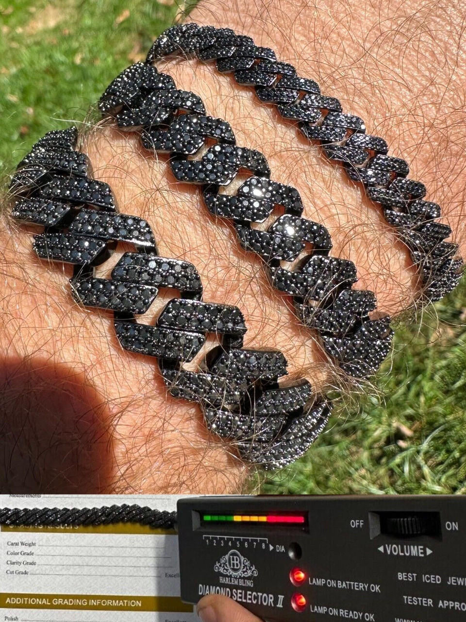 HarlemBling MOISSANITE Real Miami Cuban Link Prong Bracelet Black Rhodium Solid 925 Silver