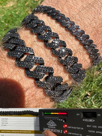 HarlemBling MOISSANITE Real Miami Cuban Link Prong Bracelet Black Rhodium Solid 925 Silver