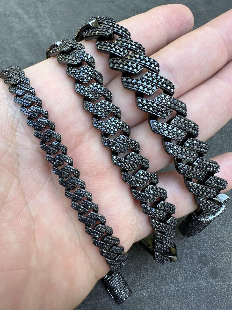 HarlemBling MOISSANITE Real Miami Cuban Link Prong Bracelet Black Rhodium Solid 925 Silver