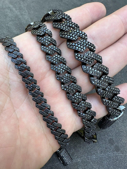 HarlemBling MOISSANITE Real Miami Cuban Link Prong Bracelet Black Rhodium Solid 925 Silver