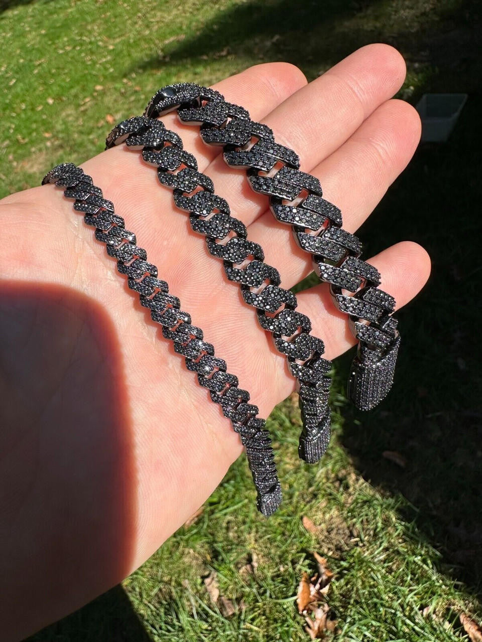 HarlemBling MOISSANITE Real Miami Cuban Link Prong Bracelet Black Rhodium Solid 925 Silver