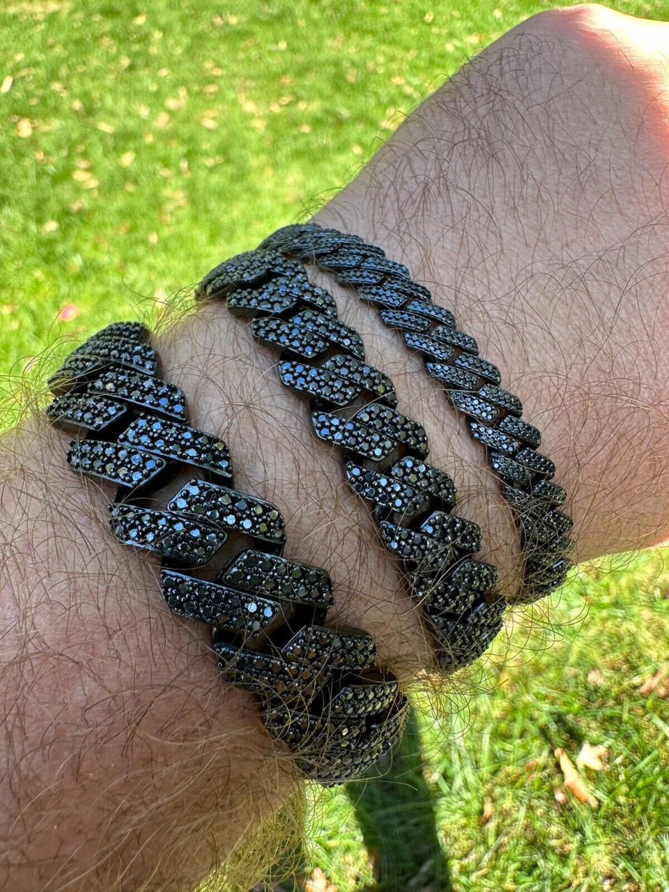 HarlemBling MOISSANITE Real Miami Cuban Link Prong Bracelet Black Rhodium Solid 925 Silver