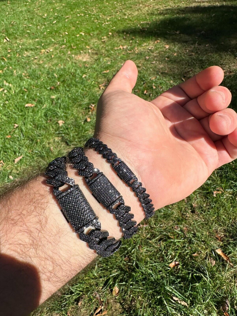 HarlemBling MOISSANITE Real Miami Cuban Link Prong Bracelet Black Rhodium Solid 925 Silver