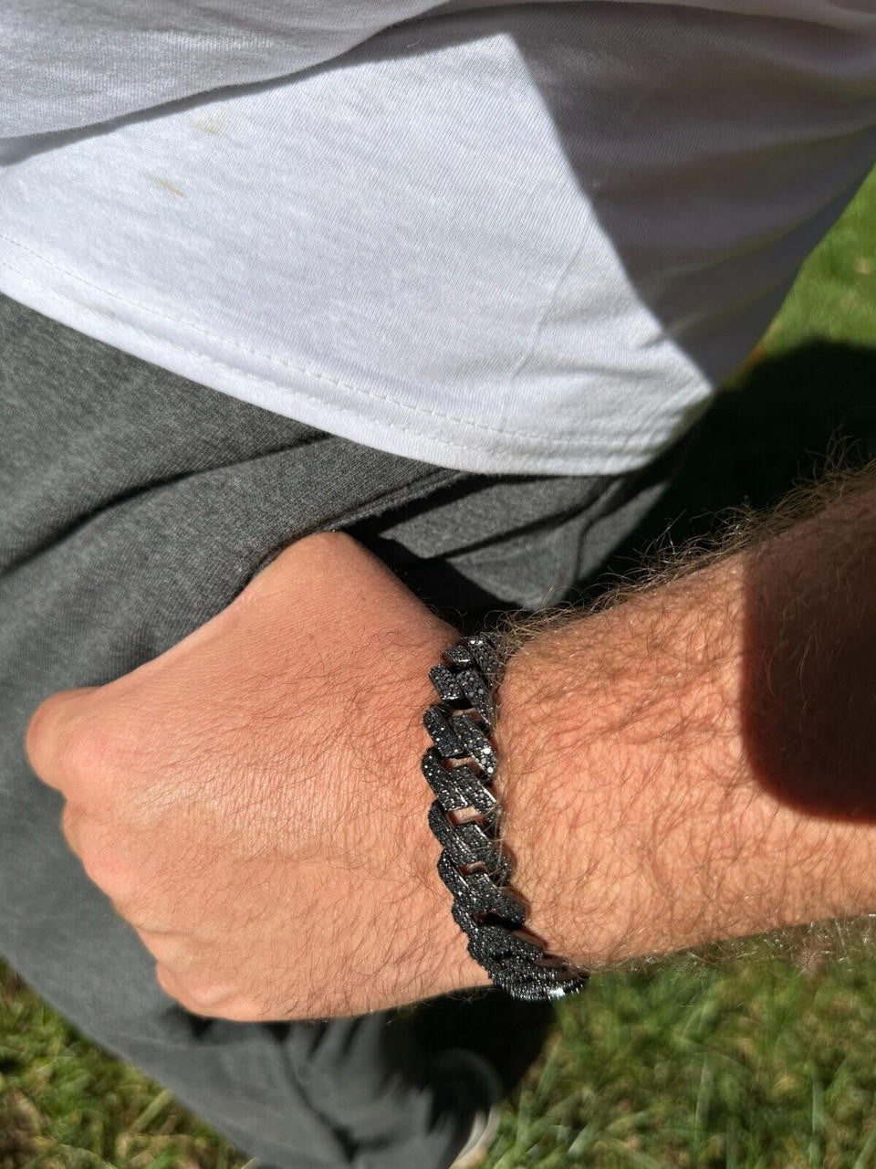 HarlemBling MOISSANITE Real Miami Cuban Link Prong Bracelet Black Rhodium Solid 925 Silver