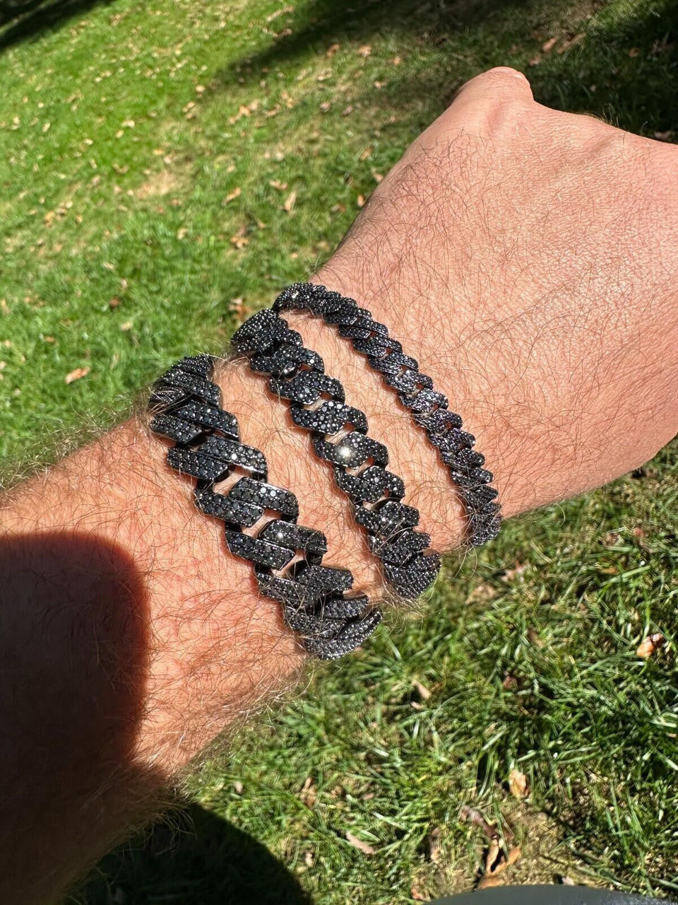 HarlemBling MOISSANITE Real Miami Cuban Link Prong Bracelet Black Rhodium Solid 925 Silver