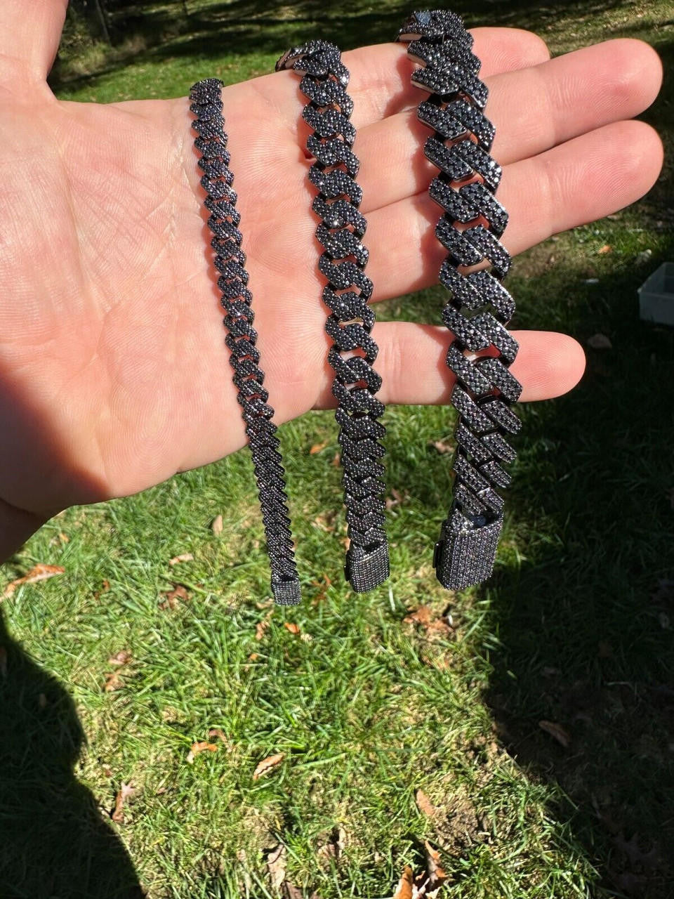 HarlemBling MOISSANITE Real Miami Cuban Link Prong Bracelet Black Rhodium Solid 925 Silver