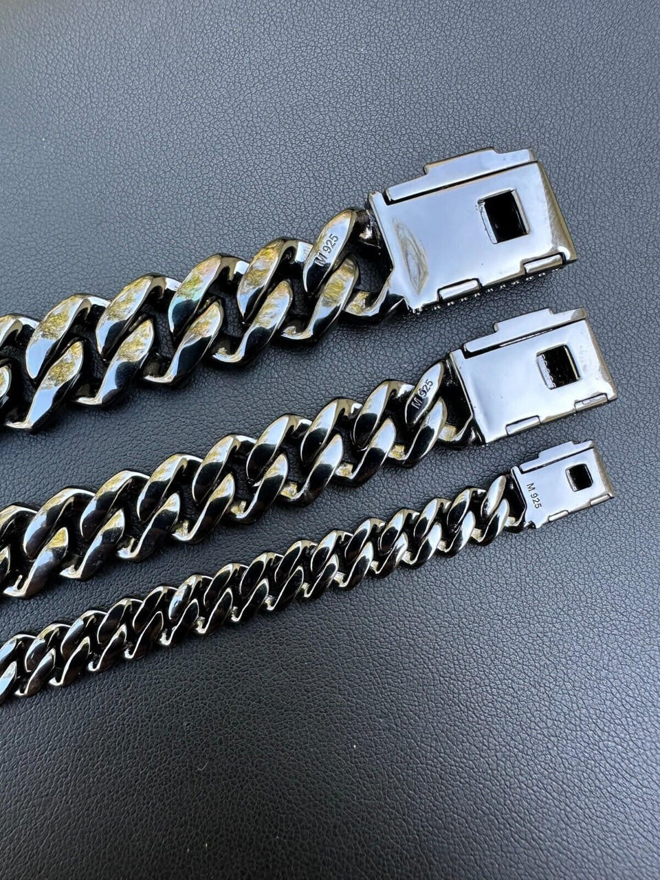 HarlemBling MOISSANITE Real Miami Cuban Link Prong Bracelet Black Rhodium Solid 925 Silver