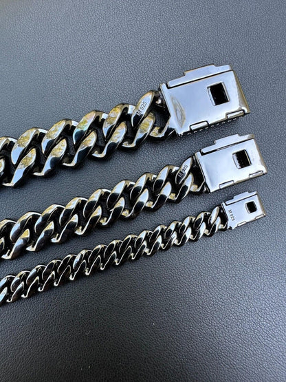 HarlemBling MOISSANITE Real Miami Cuban Link Prong Bracelet Black Rhodium Solid 925 Silver