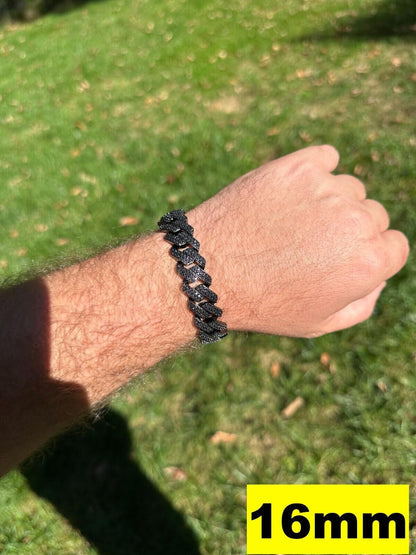 HarlemBling MOISSANITE Real Miami Cuban Link Prong Bracelet Black Rhodium Solid 925 Silver