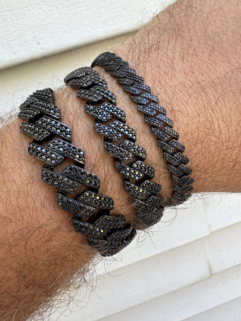 HarlemBling MOISSANITE Real Miami Cuban Link Prong Bracelet Black Rhodium Solid 925 Silver