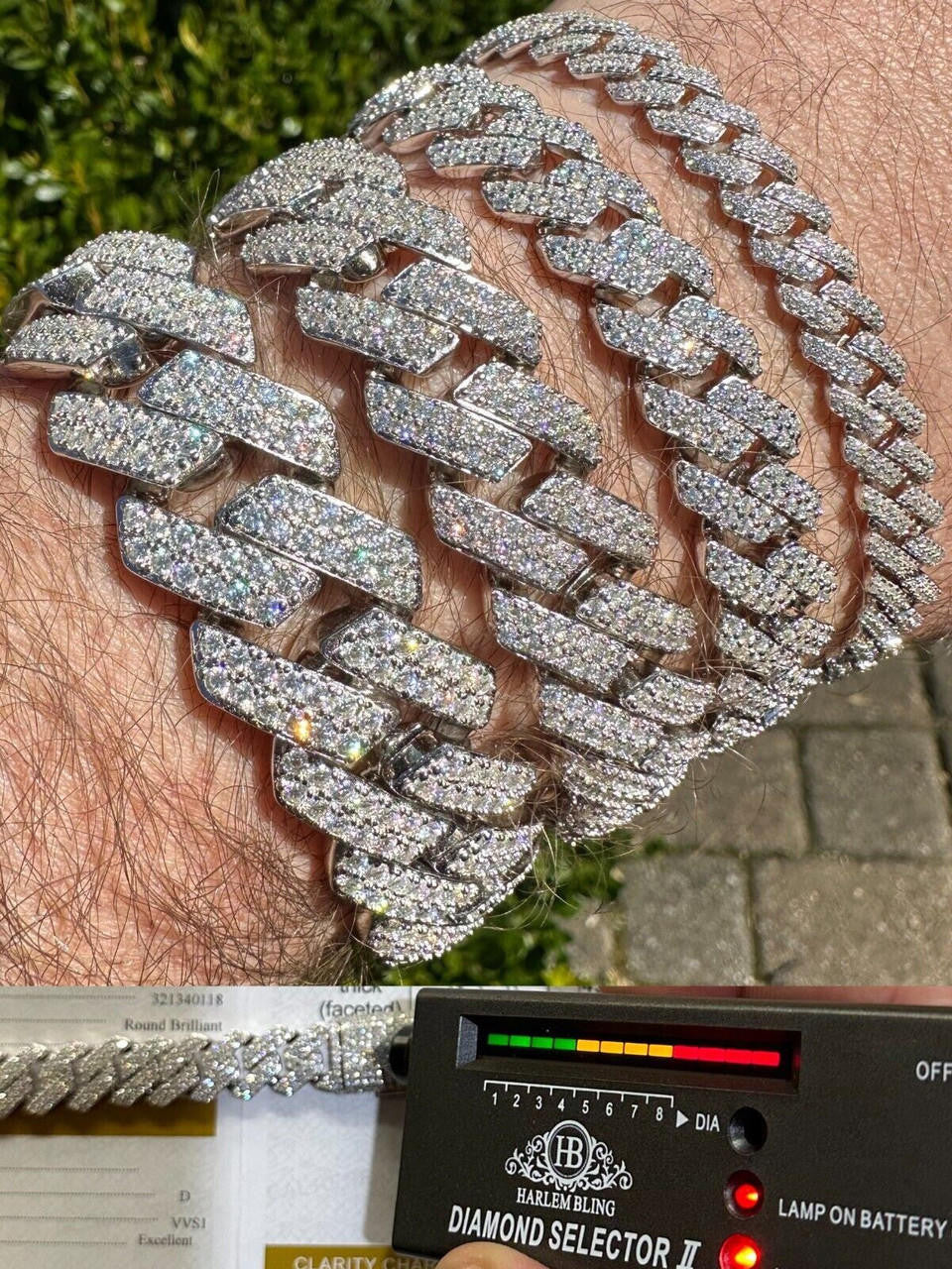 HarlemBling MOISSANITE Real Miami Cuban Link Prong Bracelet Iced Solid 925 Sterling Silver