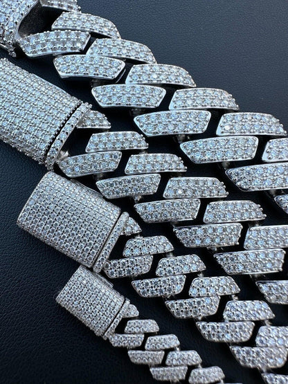 HarlemBling MOISSANITE Real Miami Cuban Link Prong Bracelet Iced Solid 925 Sterling Silver