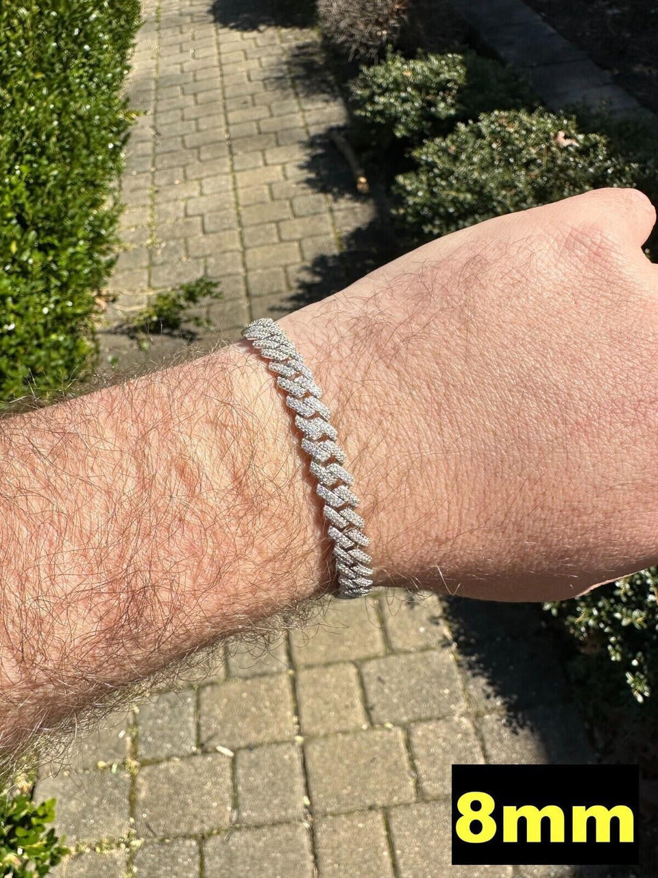 HarlemBling MOISSANITE Real Miami Cuban Link Prong Bracelet Iced Solid 925 Sterling Silver