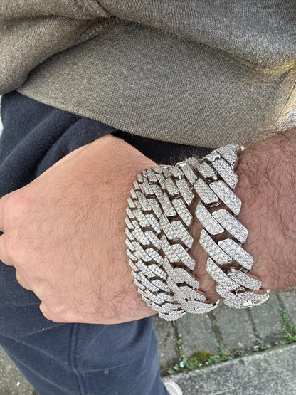 HarlemBling MOISSANITE Real Miami Cuban Link Prong Bracelet Iced Solid 925 Sterling Silver