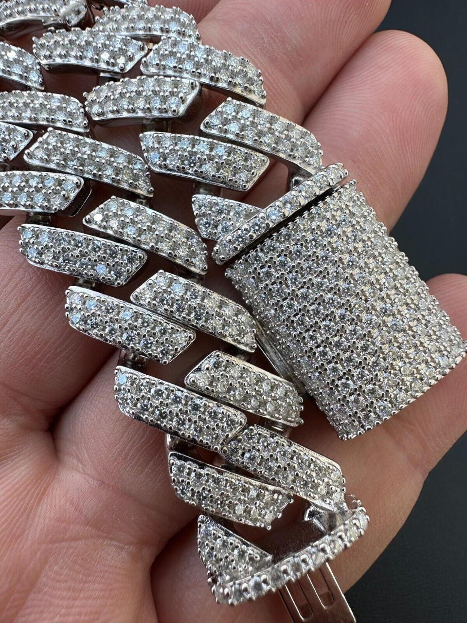 HarlemBling MOISSANITE Real Miami Cuban Link Prong Bracelet Iced Solid 925 Sterling Silver