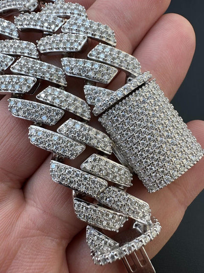HarlemBling MOISSANITE Real Miami Cuban Link Prong Bracelet Iced Solid 925 Sterling Silver