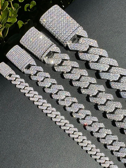 HarlemBling MOISSANITE Real Miami Cuban Link Prong Bracelet Iced Solid 925 Sterling Silver