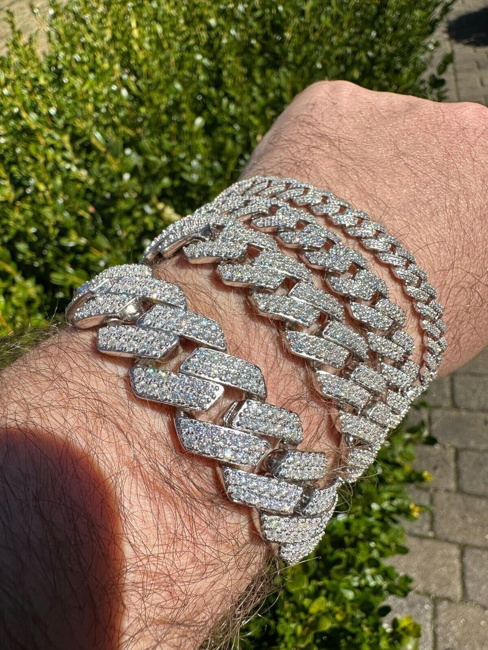 HarlemBling MOISSANITE Real Miami Cuban Link Prong Bracelet Iced Solid 925 Sterling Silver