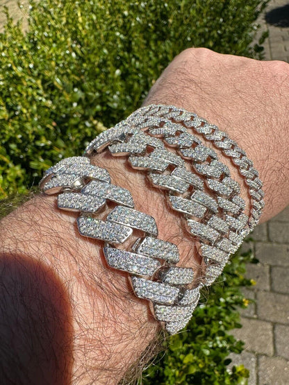 HarlemBling MOISSANITE Real Miami Cuban Link Prong Bracelet Iced Solid 925 Sterling Silver