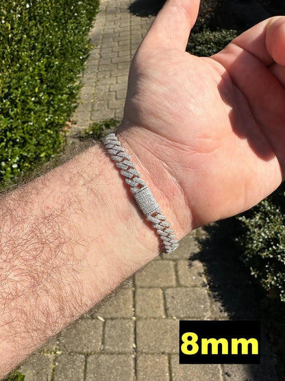 HarlemBling MOISSANITE Real Miami Cuban Link Prong Bracelet Iced Solid 925 Sterling Silver