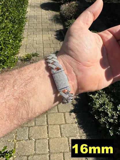 HarlemBling MOISSANITE Real Miami Cuban Link Prong Bracelet Iced Solid 925 Sterling Silver