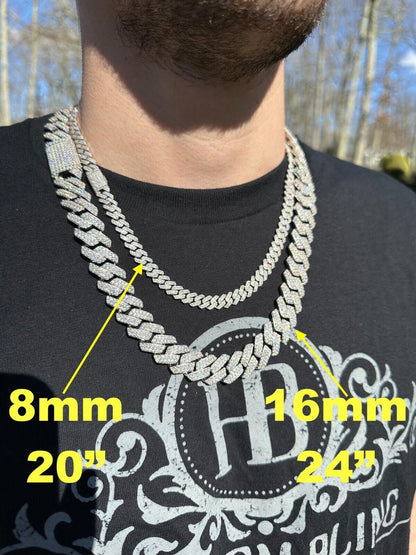 HarlemBling MOISSANITE Real Miami Cuban Link Prong Chain Iced Hip Hop 925 Silver Necklace