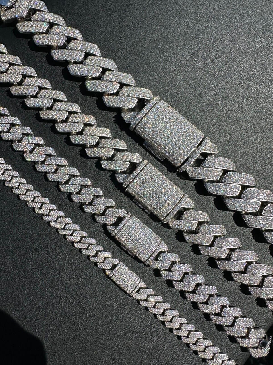 HarlemBling MOISSANITE Real Miami Cuban Link Prong Chain Iced Hip Hop 925 Silver Necklace