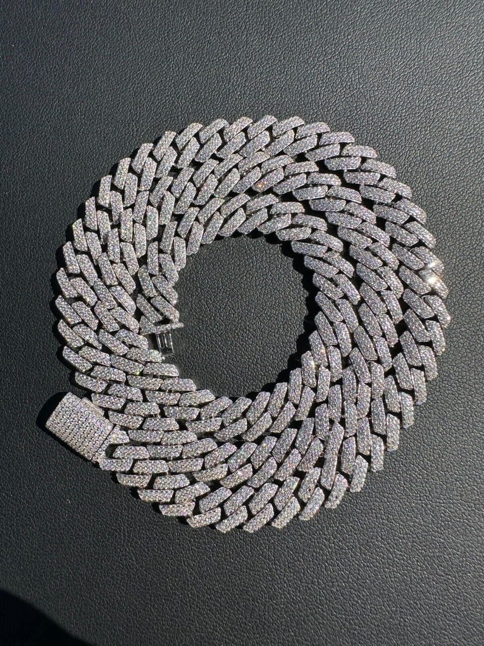 HarlemBling MOISSANITE Real Miami Cuban Link Prong Chain Iced Hip Hop 925 Silver Necklace