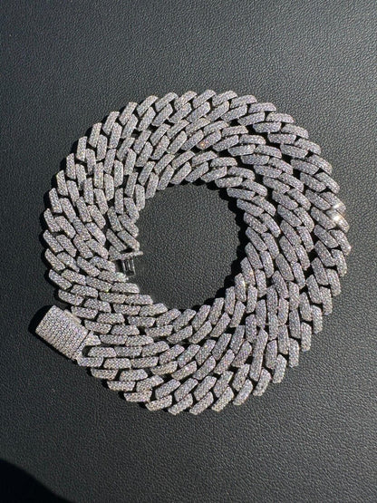 HarlemBling MOISSANITE Real Miami Cuban Link Prong Chain Iced Hip Hop 925 Silver Necklace
