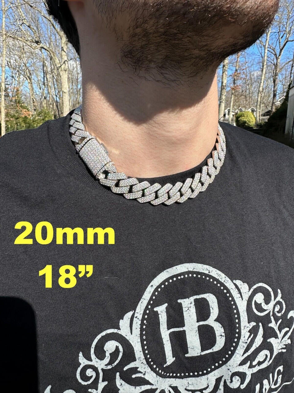 HarlemBling MOISSANITE Real Miami Cuban Link Prong Chain Iced Hip Hop 925 Silver Necklace