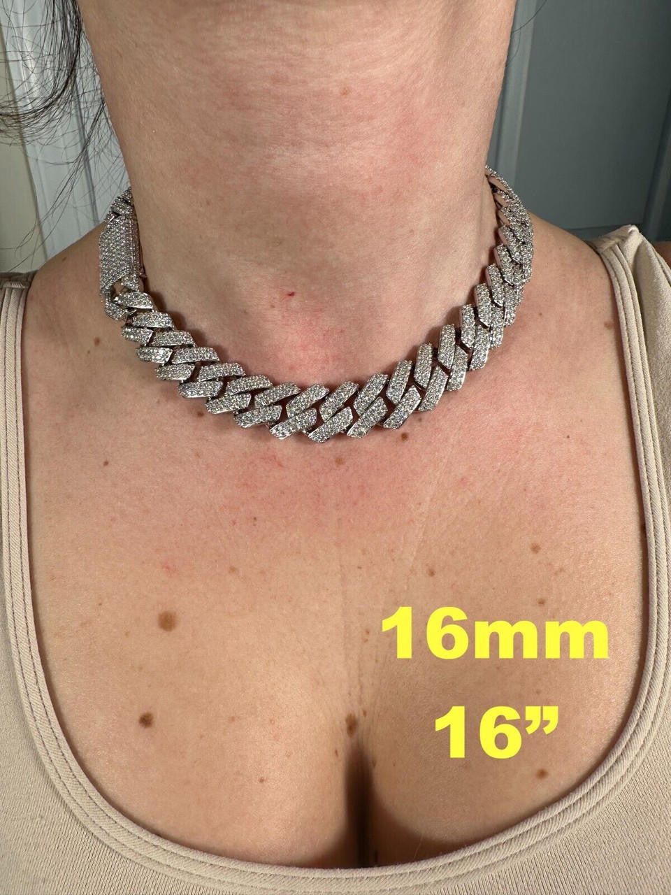 HarlemBling MOISSANITE Real Miami Cuban Link Prong Chain Iced Hip Hop 925 Silver Necklace