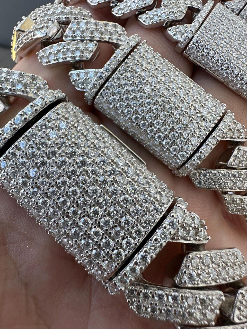 HarlemBling MOISSANITE Real Miami Cuban Link Prong Chain Iced Hip Hop 925 Silver Necklace