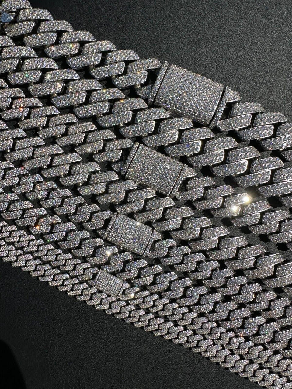 HarlemBling MOISSANITE Real Miami Cuban Link Prong Chain Iced Hip Hop 925 Silver Necklace