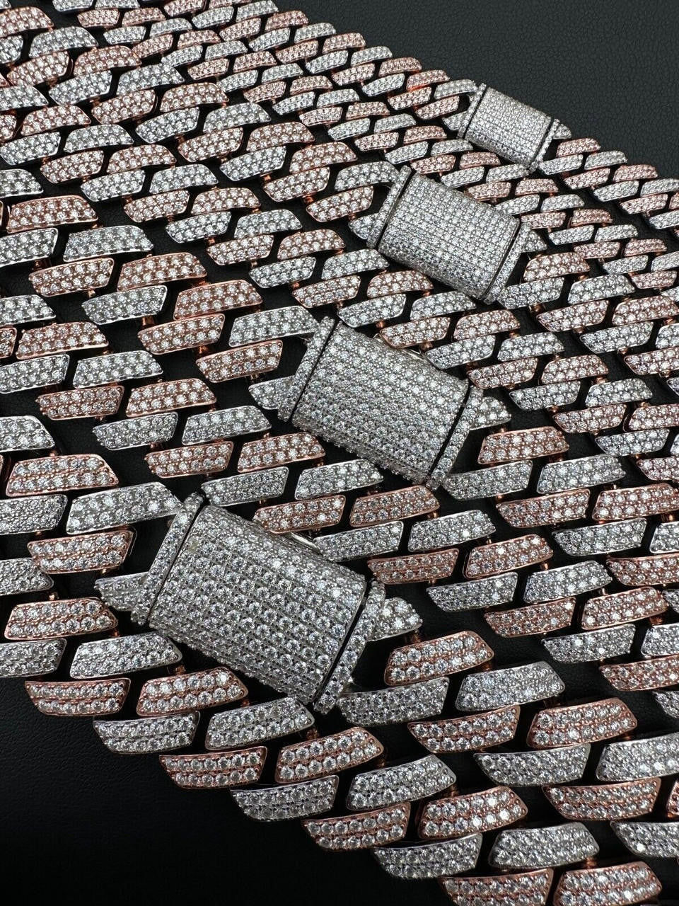 HarlemBling MOISSANITE Real Miami Cuban Link Prong Chain Iced Rose Gold 925 Silver Necklace