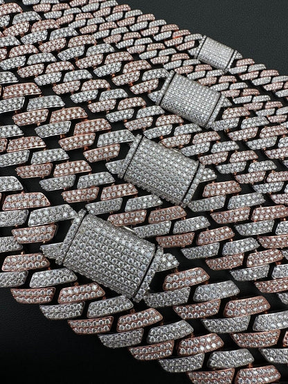 HarlemBling MOISSANITE Real Miami Cuban Link Prong Chain Iced Rose Gold 925 Silver Necklace
