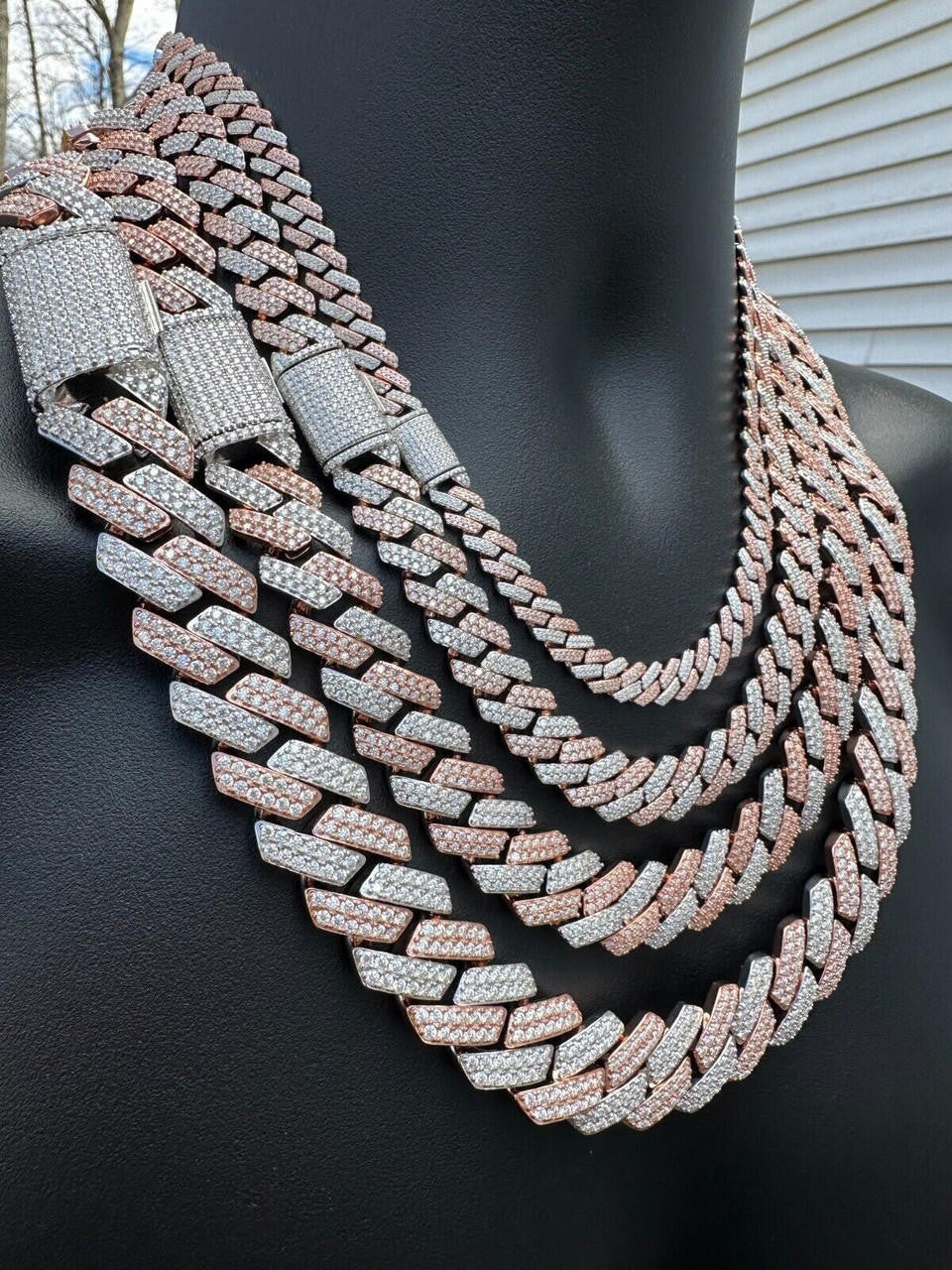 HarlemBling MOISSANITE Real Miami Cuban Link Prong Chain Iced Rose Gold 925 Silver Necklace