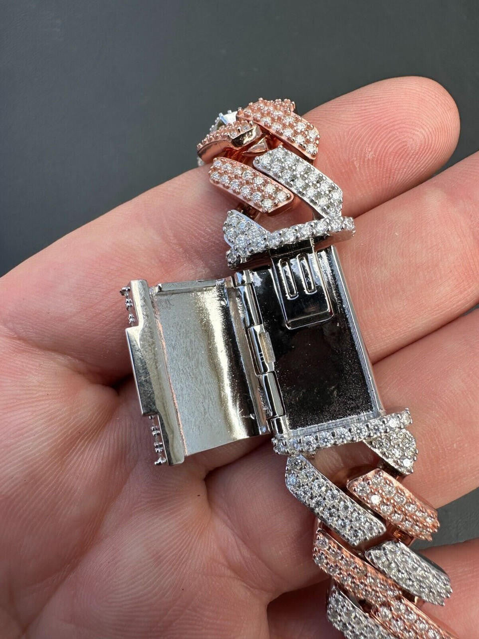 HarlemBling MOISSANITE Real Miami Cuban Link Prong Chain Iced Rose Gold 925 Silver Necklace