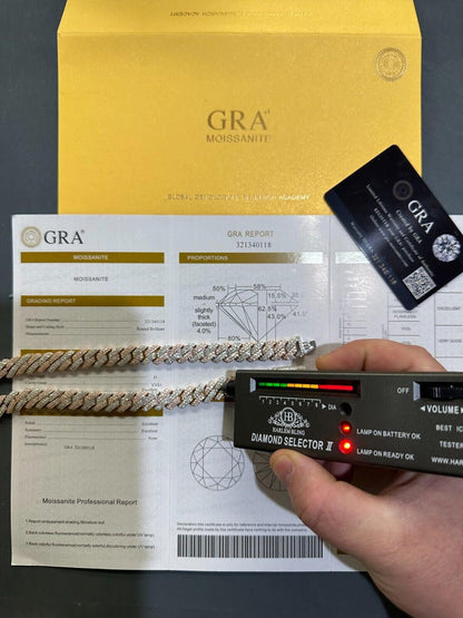 HarlemBling MOISSANITE Real Miami Cuban Link Prong Chain Iced Rose Gold 925 Silver Necklace