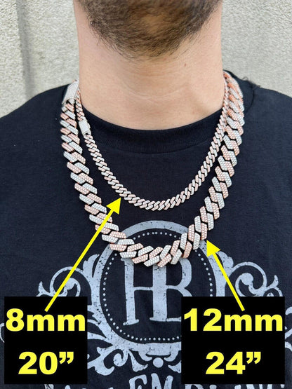HarlemBling MOISSANITE Real Miami Cuban Link Prong Chain Iced Rose Gold 925 Silver Necklace