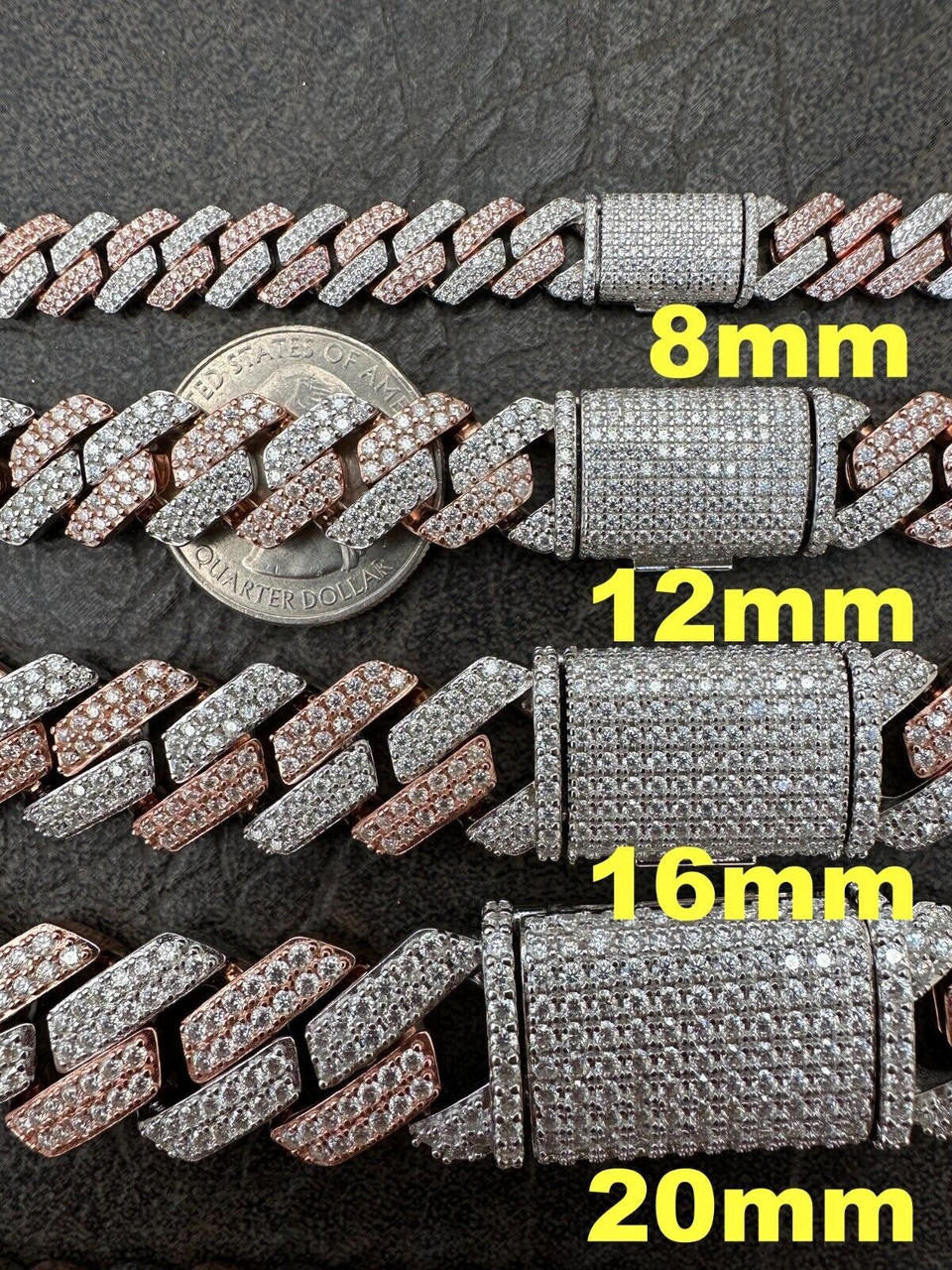 HarlemBling MOISSANITE Real Miami Cuban Link Prong Chain Iced Rose Gold 925 Silver Necklace