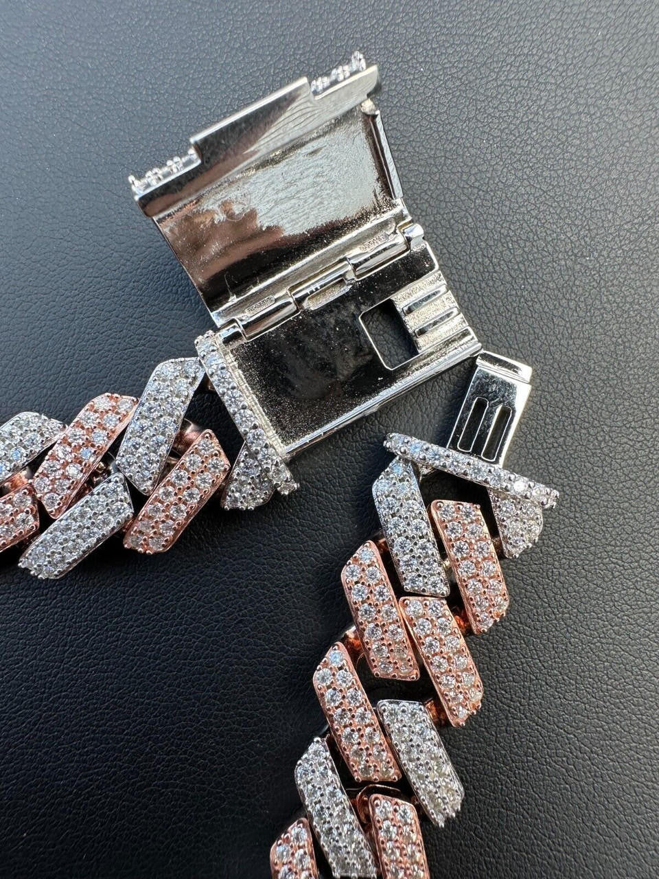 MOISSANITE Real Miami Cuban Link Prong Chain Iced Rose Gold 925