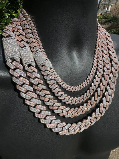 HarlemBling MOISSANITE Real Miami Cuban Link Prong Chain Iced Rose Gold 925 Silver Necklace