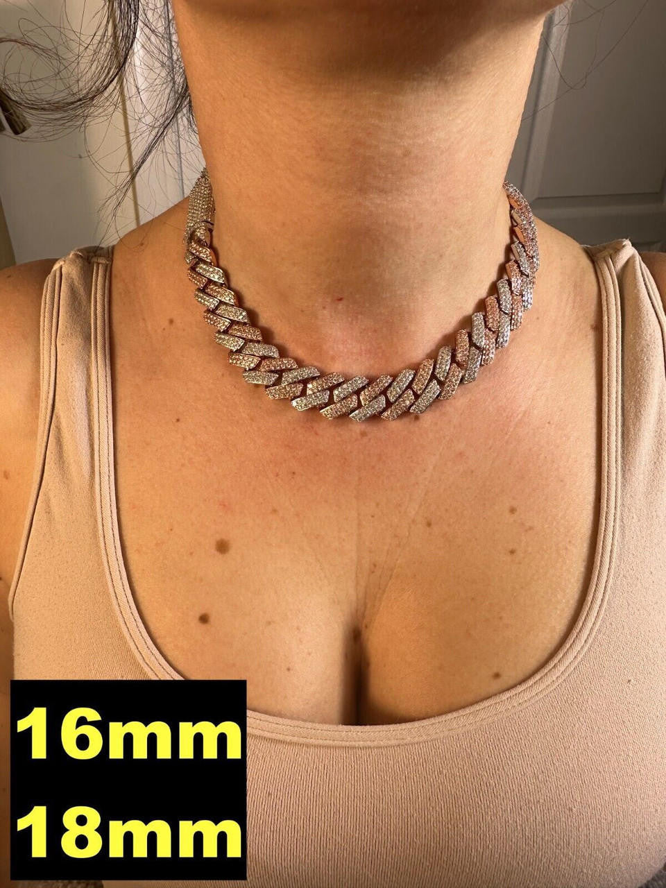 HarlemBling MOISSANITE Real Miami Cuban Link Prong Chain Iced Rose Gold 925 Silver Necklace