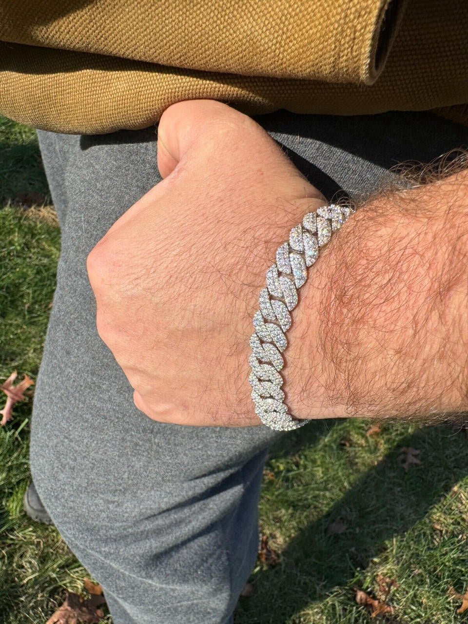 HarlemBling MOISSANITE Real Miami Cuban Prong Link Iced Hip Hop 925 Silver Bracelet 7-9"