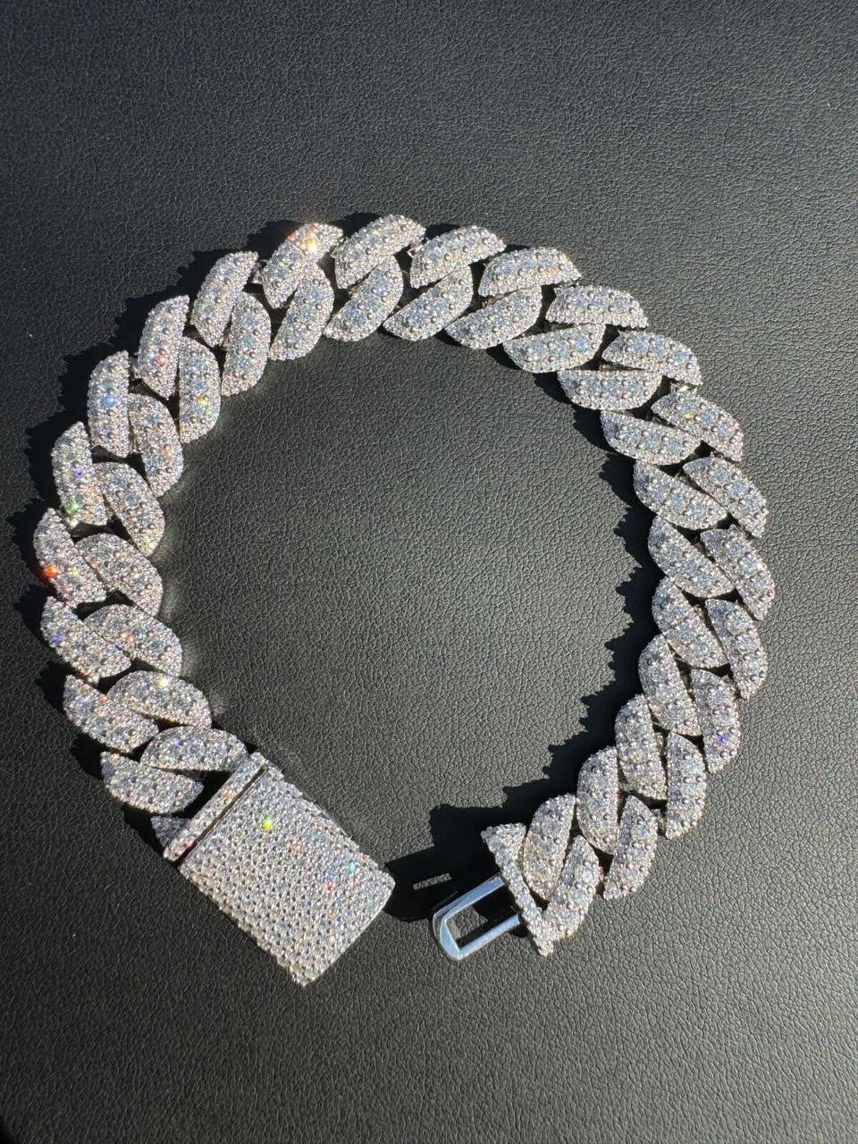 HarlemBling MOISSANITE Real Miami Cuban Prong Link Iced Hip Hop 925 Silver Bracelet 7-9"