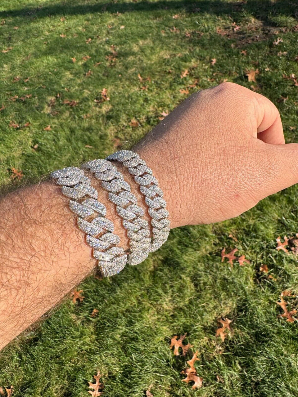 HarlemBling MOISSANITE Real Miami Cuban Prong Link Iced Hip Hop 925 Silver Bracelet 7-9"