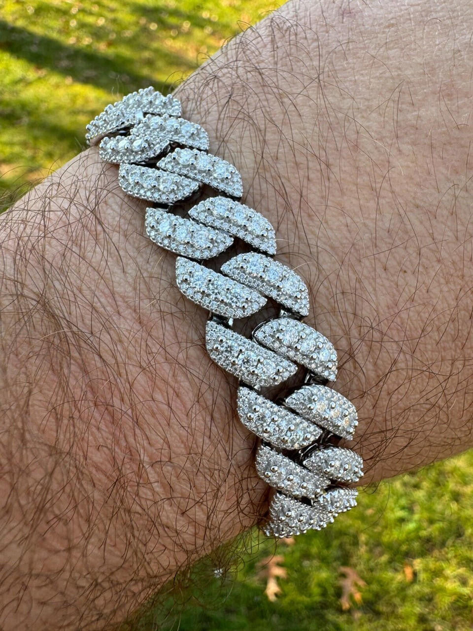 HarlemBling MOISSANITE Real Miami Cuban Prong Link Iced Hip Hop 925 Silver Bracelet 7-9"