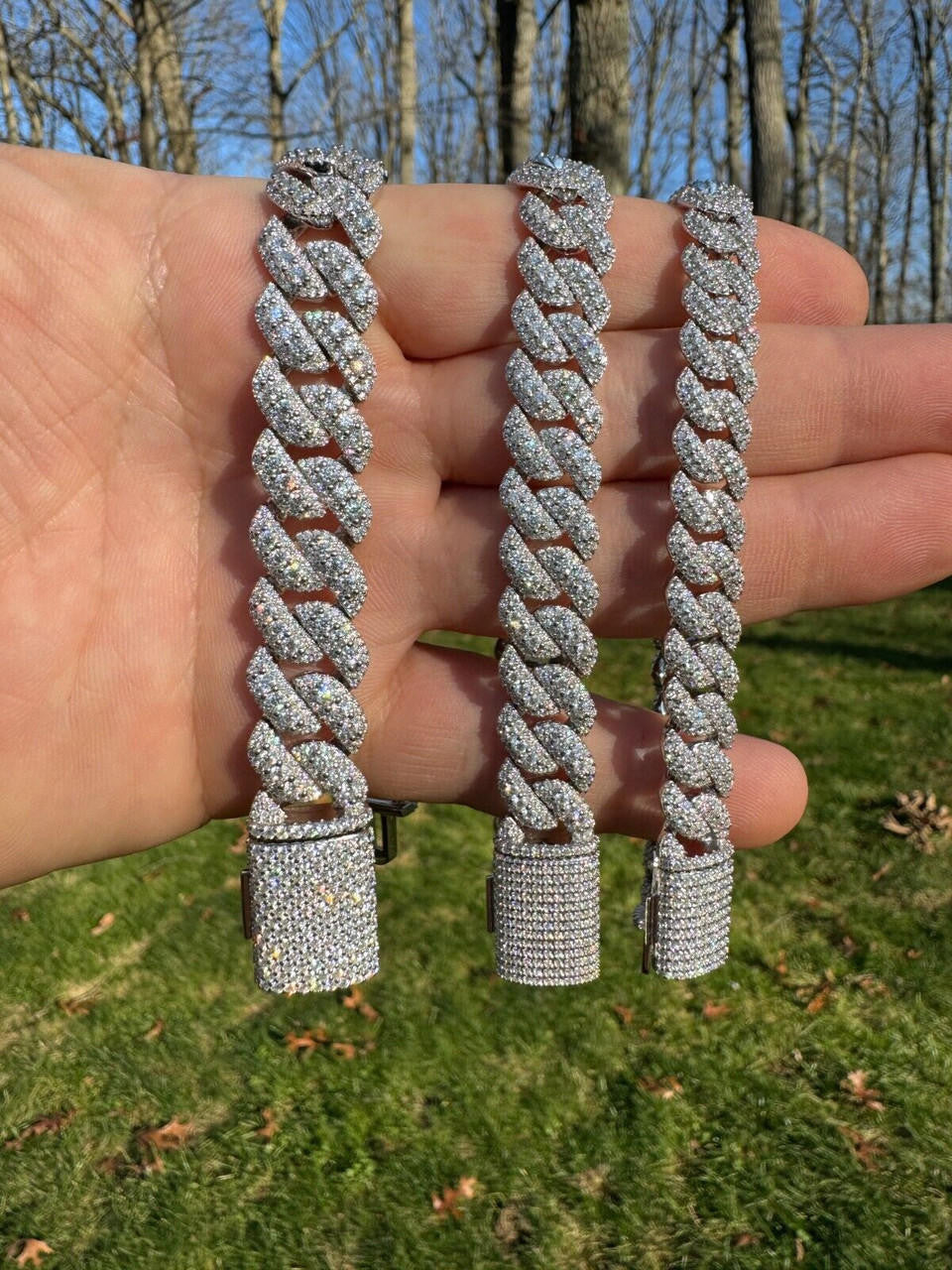 HarlemBling MOISSANITE Real Miami Cuban Prong Link Iced Hip Hop 925 Silver Bracelet 7-9"